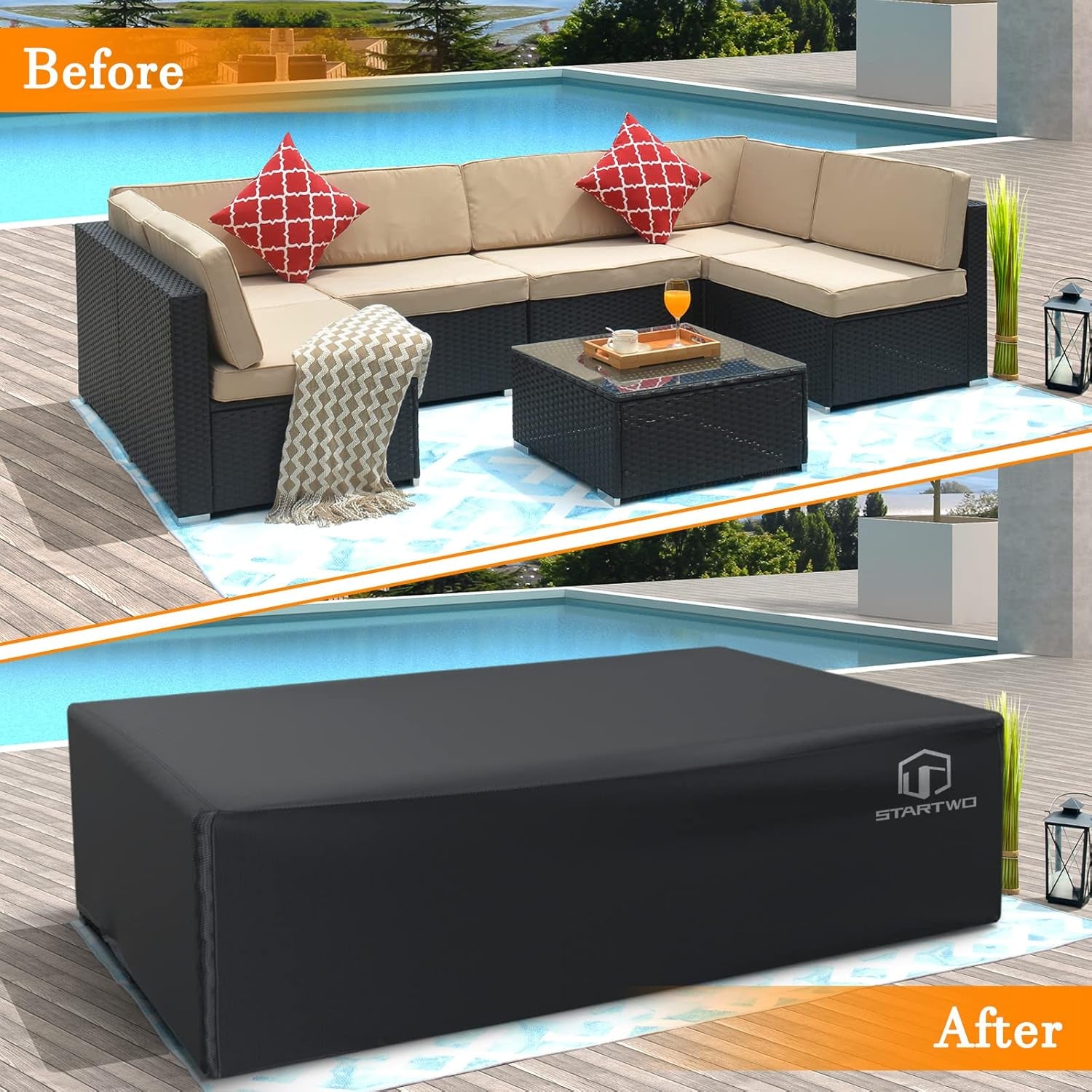 Patio Furniture Covers Waterproof, Anti-Uv Tear-Resistant 500D Heavy Duty 7-12 Seats Outdoor Furniture Cover for Sectional Sofa, Patio Table Cover, 98"X78"X28", Black