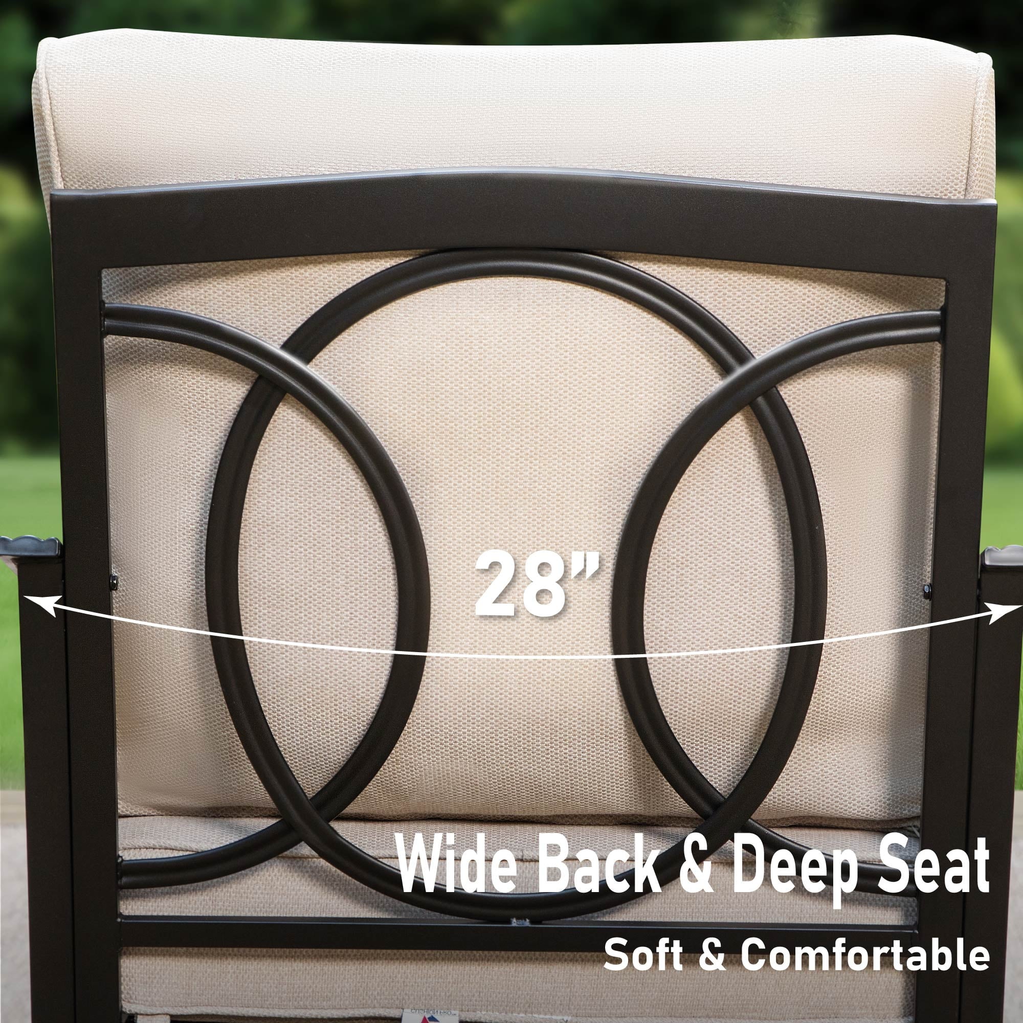 9-Seat Outdoor Patio Furniture Set with 56” Fire Pit Table, Patio Fire Pit Set with Rocking Chairs & Ottomans, 8-Piece Outdoor Conversation Set, Beige