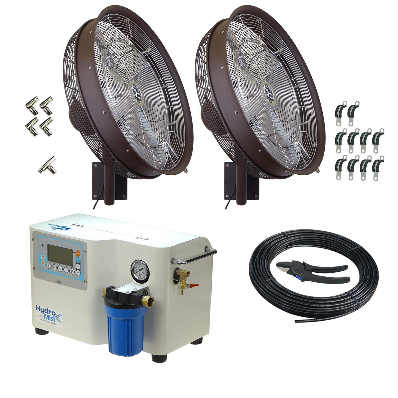 HydroMist USA Two Misting Fan Package - 24 Inch, 1000 PSI ProMist 75 Pump