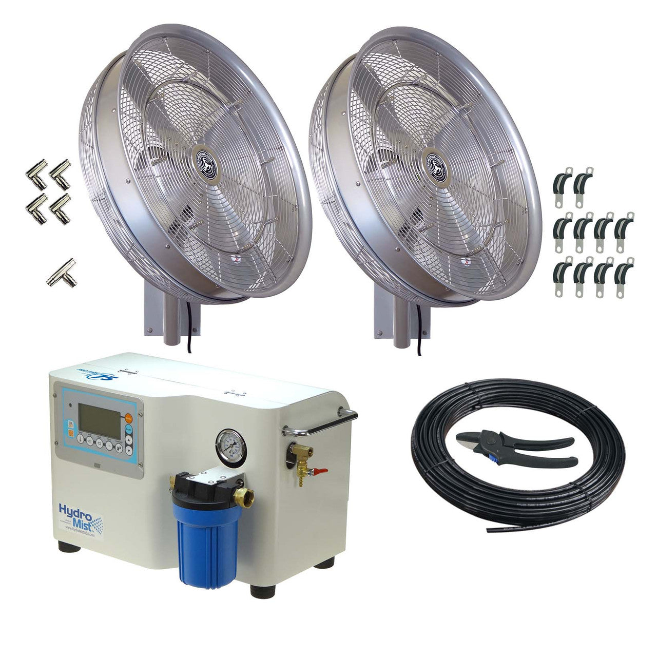 HydroMist USA Two Misting Fan Package - 24 Inch, 1000 PSI ProMist 75 Pump