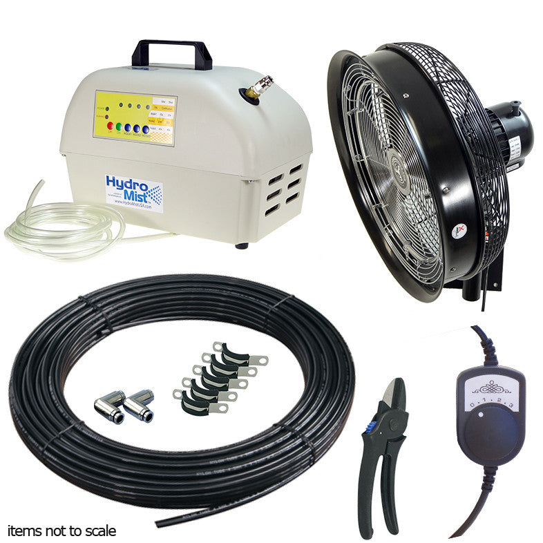 HydroMist USA 1 Wall Mount Misting Fan Package w/ ProMist 35 Pump w/ Filter