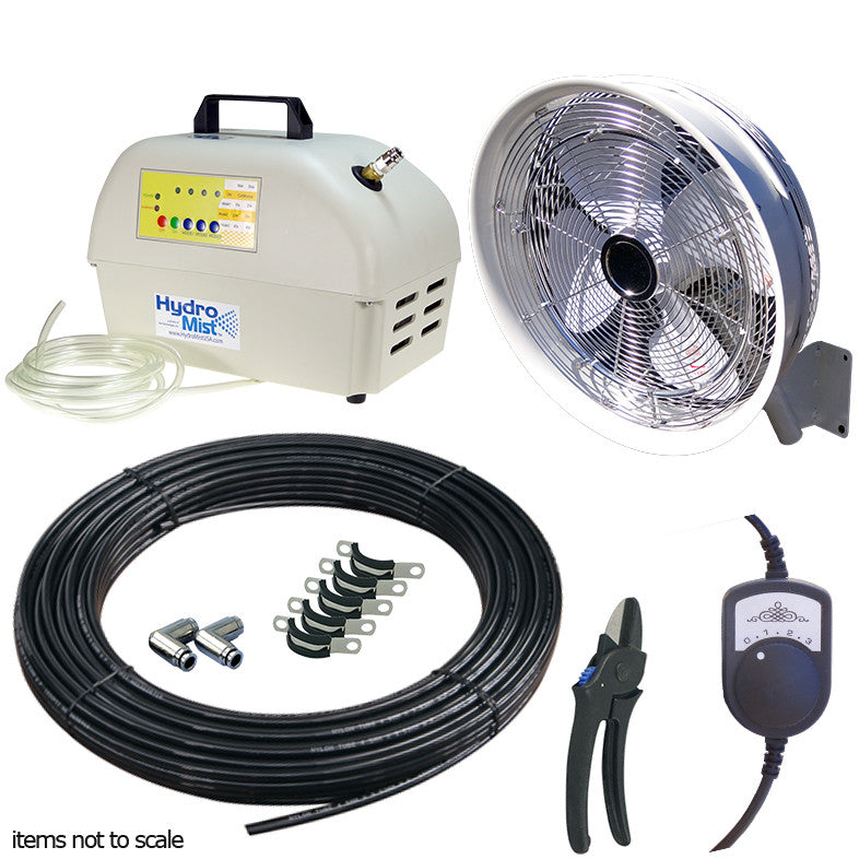 HydroMist USA 1 Wall Mount Misting Fan Package w/ ProMist 35 Pump w/ Filter