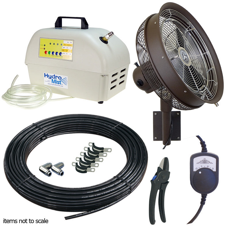 HydroMist USA 1 Wall Mount Misting Fan Package w/ ProMist 35 Pump w/ Filter