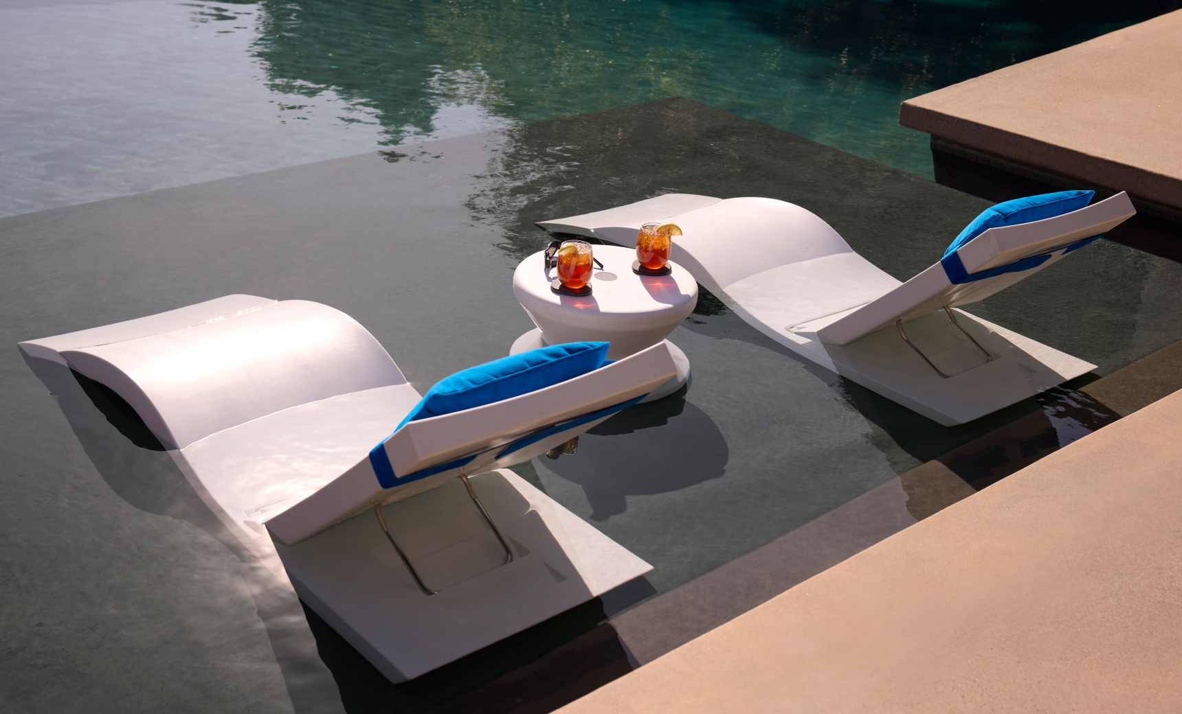 Ledge Lounger Adjustable Chaise with Pillows and Side Table In-Pool / Patio Set