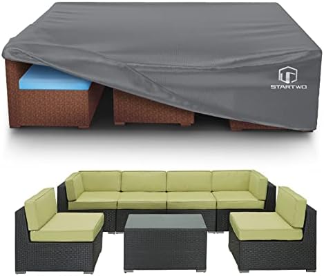 Patio Furniture Covers Waterproof, Anti-Uv Tear-Resistant 500D Heavy Duty 7-12 Seats Outdoor Furniture Cover for Sectional Sofa, Patio Table Cover, 98"X78"X28", Black