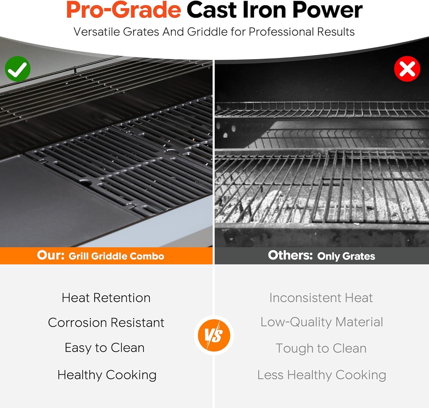 Brand-Man 6-Burner Gas Outdoor Kitchen Grill Island with Side Burner - 72,000 BTU Stainless Steel BBQ Grill Station with Storage Cabinets, Fold-Out Prep Table, LPG/NG Convertible, Gray