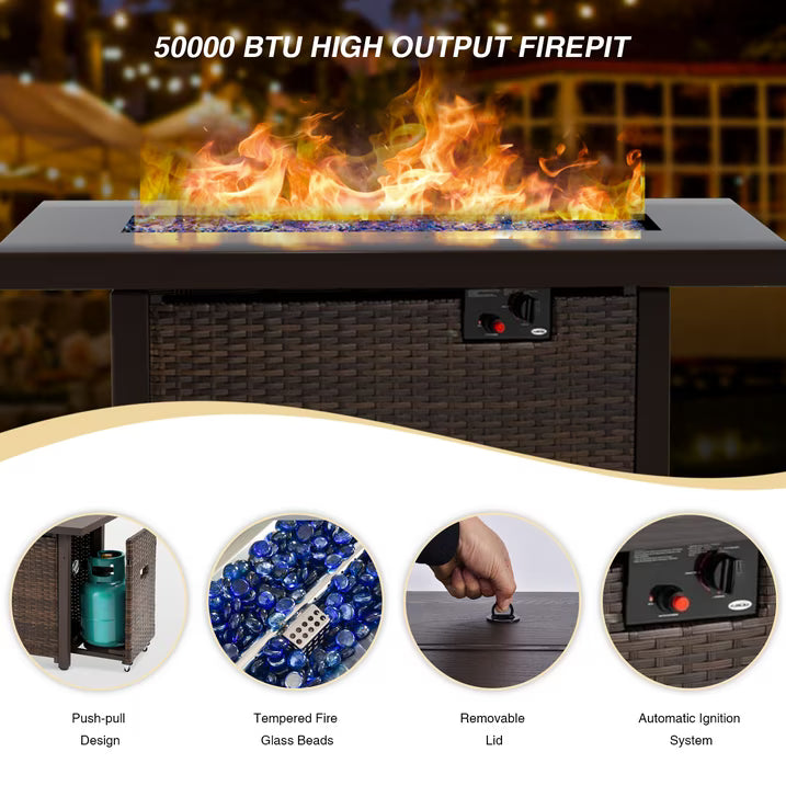 All-Weather 7-Piece Patio Set with Fire Pit Table