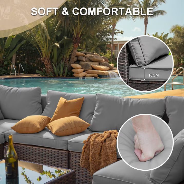 All-Weather 7-Piece Patio Set with Fire Pit Table