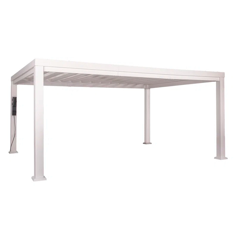Windham 14' X 10' Modern Galvanized Steel Outdoor Patio Pergola Kit with Shade Sail Canopy and Powerport