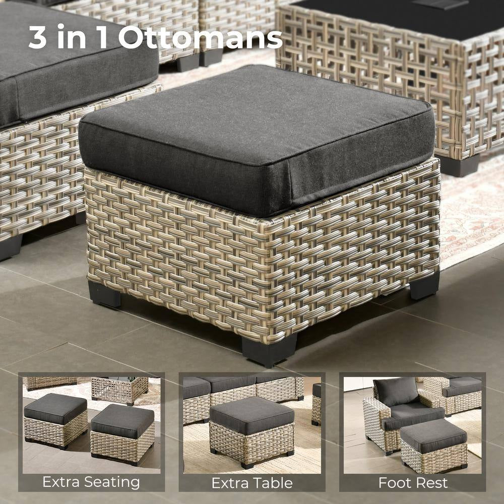 Taylor 9-Piece Wicker Outdoor Patio Conversation Seating Set with Black Cushions
