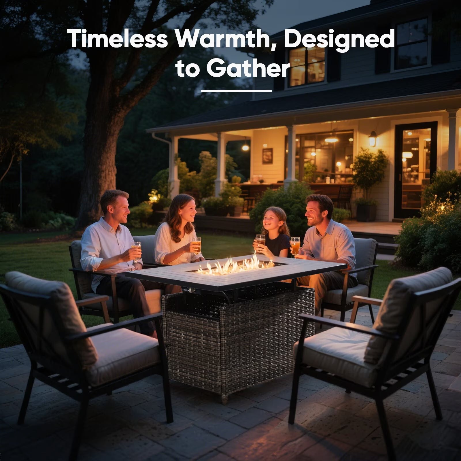 9 Pieces Patio Furniture Sets with Fire Pit Table,Swivel Chairs with 6" Thick Cushion,Sofa and Ottomans,Patio Conversation Sets for Porch Deck Garden Backyard