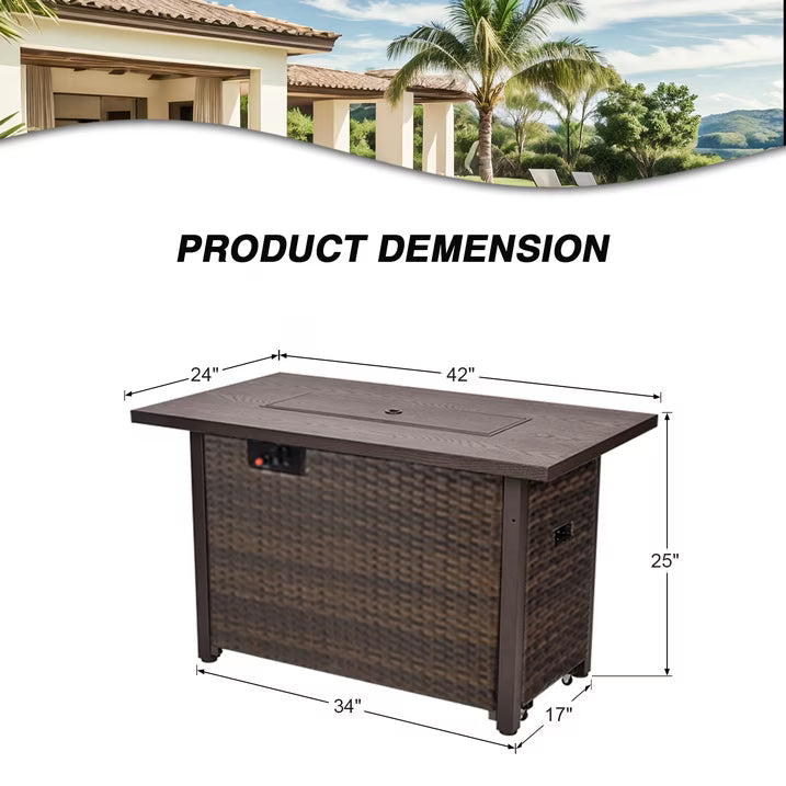 All-Weather 7-Piece Patio Set with Fire Pit Table
