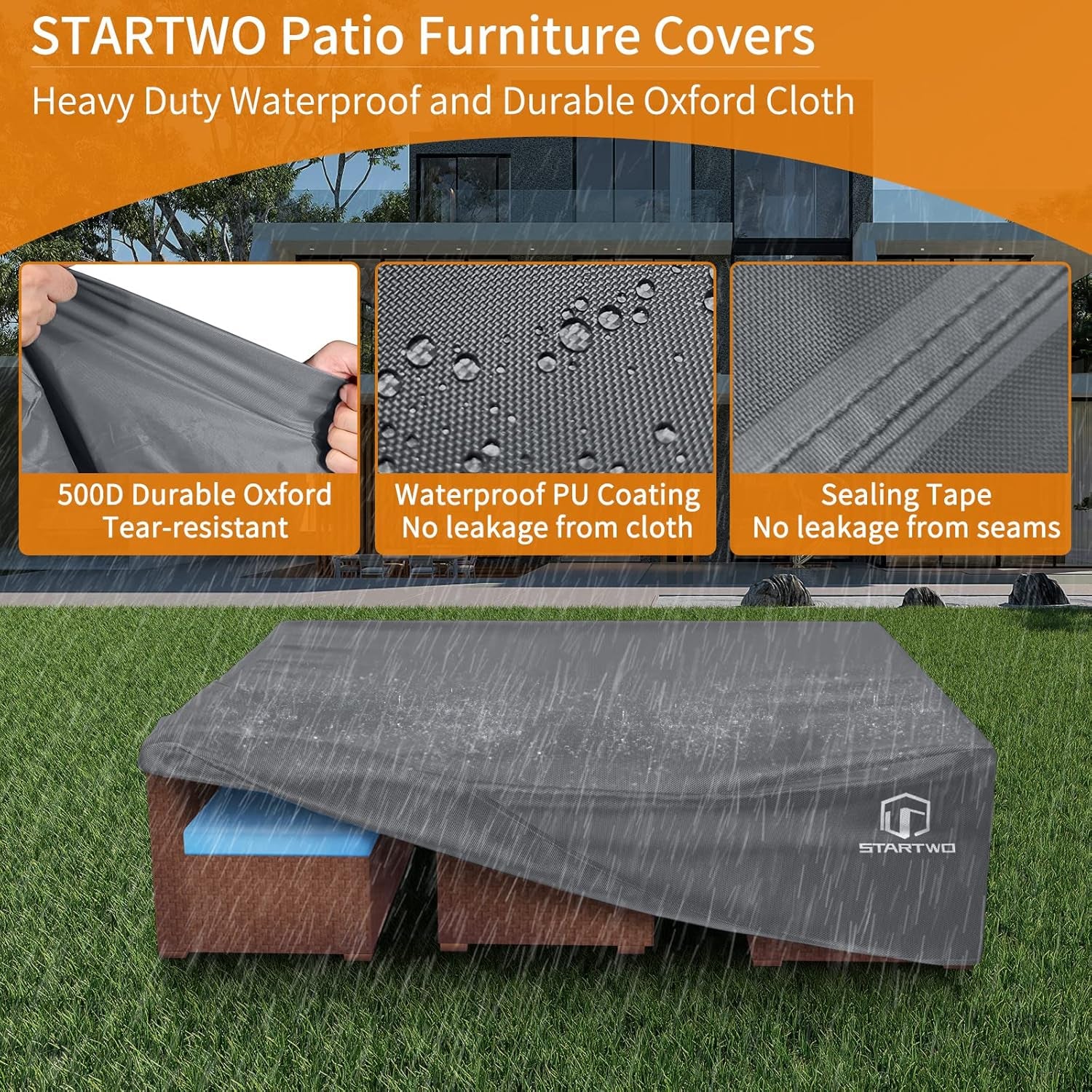 Patio Furniture Covers Waterproof Outdoor Lawn Furniture Set Cover for 7-12 Piece Sectional Sofa, Conversation Set Garden Dining Tables Chairs,Grey