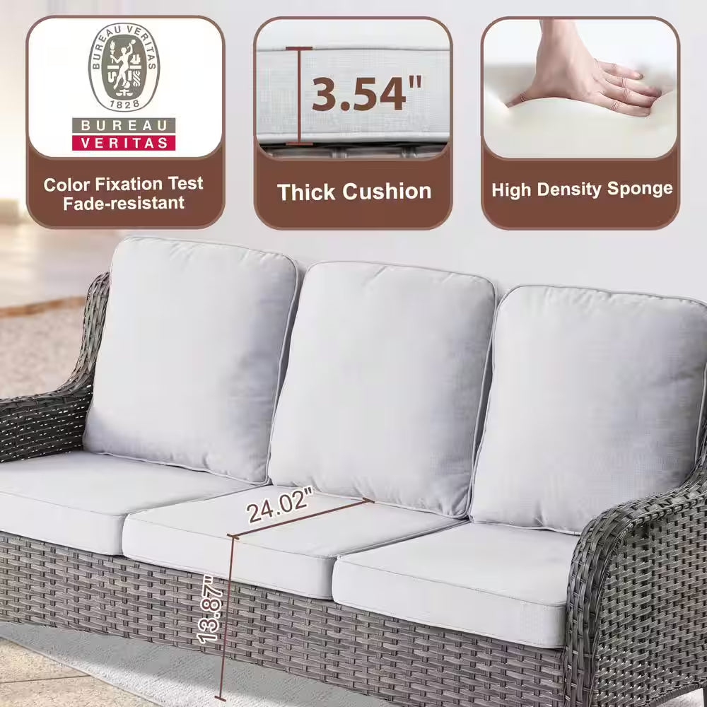 Moonlight Gray 6-Piece Wicker Patio Conversation Seating Sofa Set with Gray Cushions and Swivel Rocking Chairs