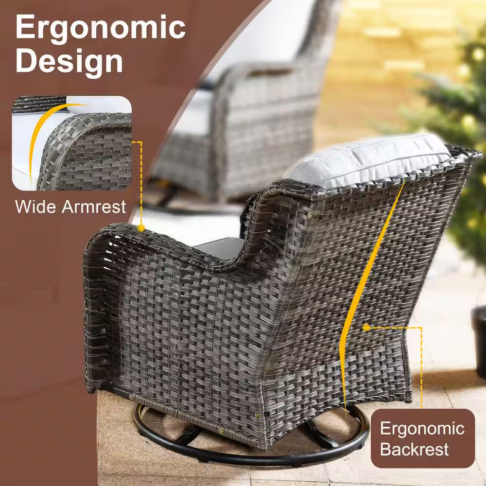Moonlight Gray 6-Piece Wicker Patio Conversation Seating Sofa Set with Gray Cushions and Swivel Rocking Chairs