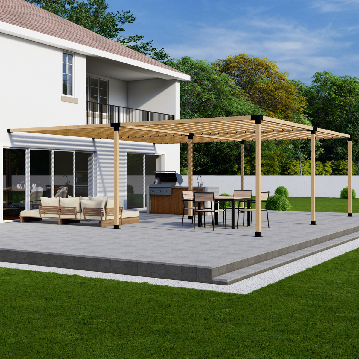 Zen Pergolas DIY Pergola Bracket Kit for an Attached Pergola With Slatted Roof - Any Size Up to 24' x 24'