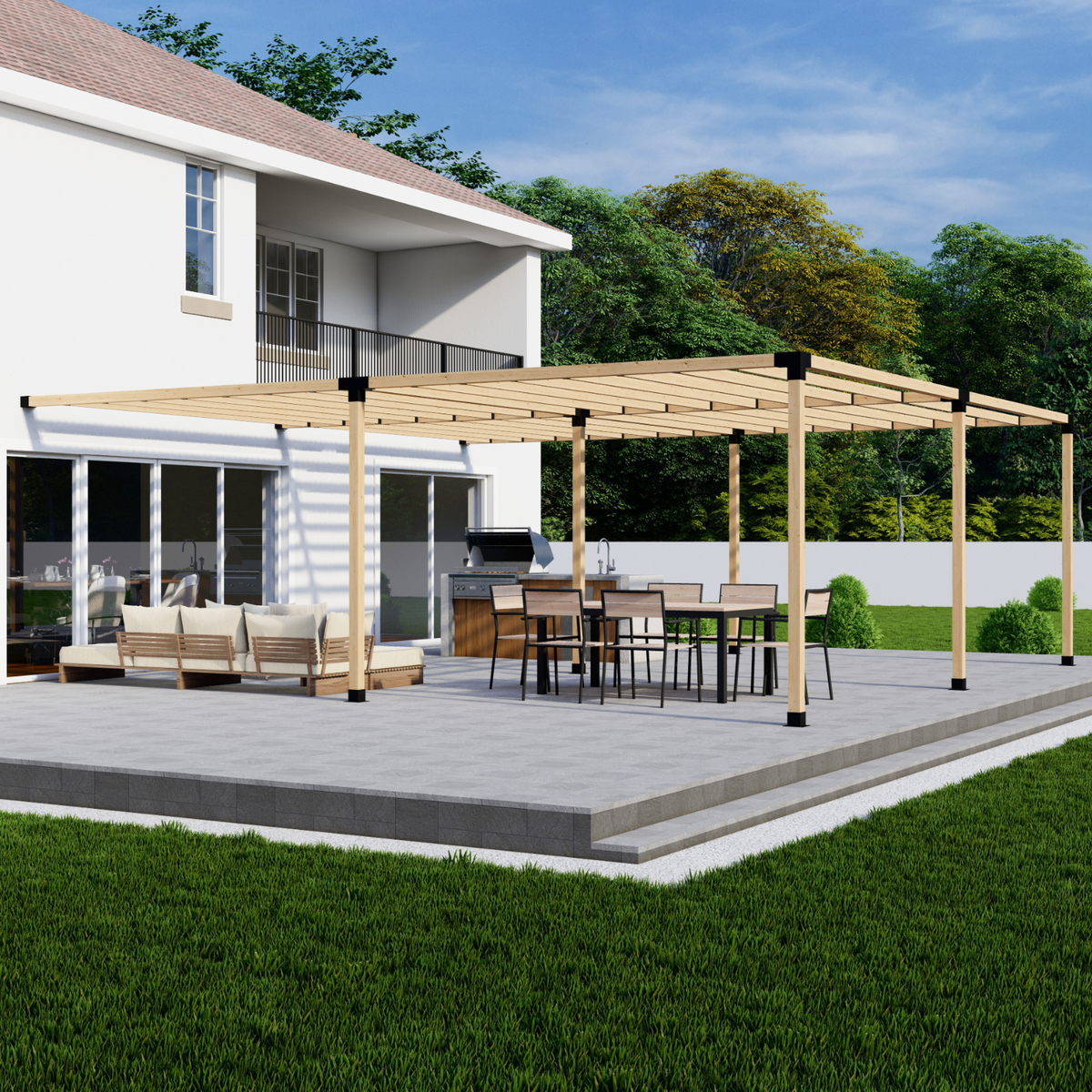 Zen Pergolas DIY Pergola Bracket Kit for an Attached Pergola With Slatted Roof - Any Size Up to 24' x 24'