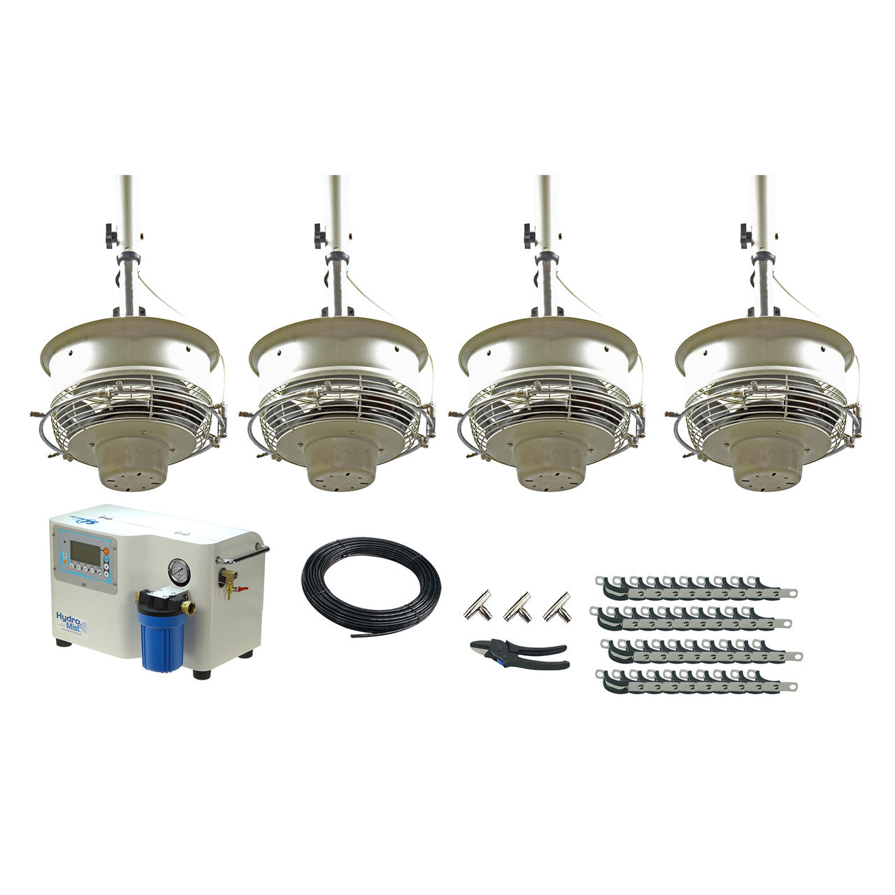 HydroMist USA 4 CentraMist Ceiling Mount Fans with Digi-Pro Pump Package - White