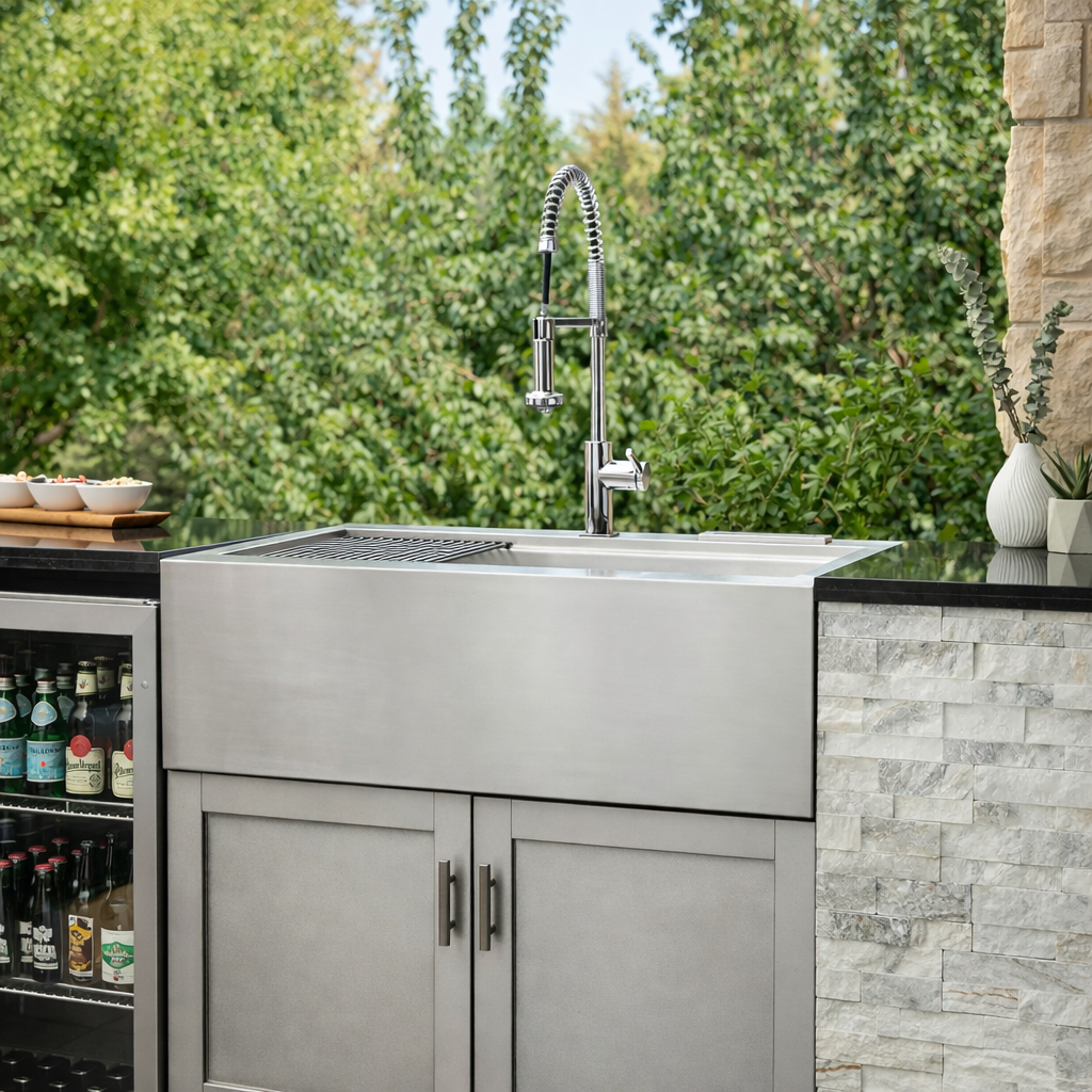 Signature Series 8PC Custom Outdoor Kitchen · 304 Stainless Steel · Shaker Door