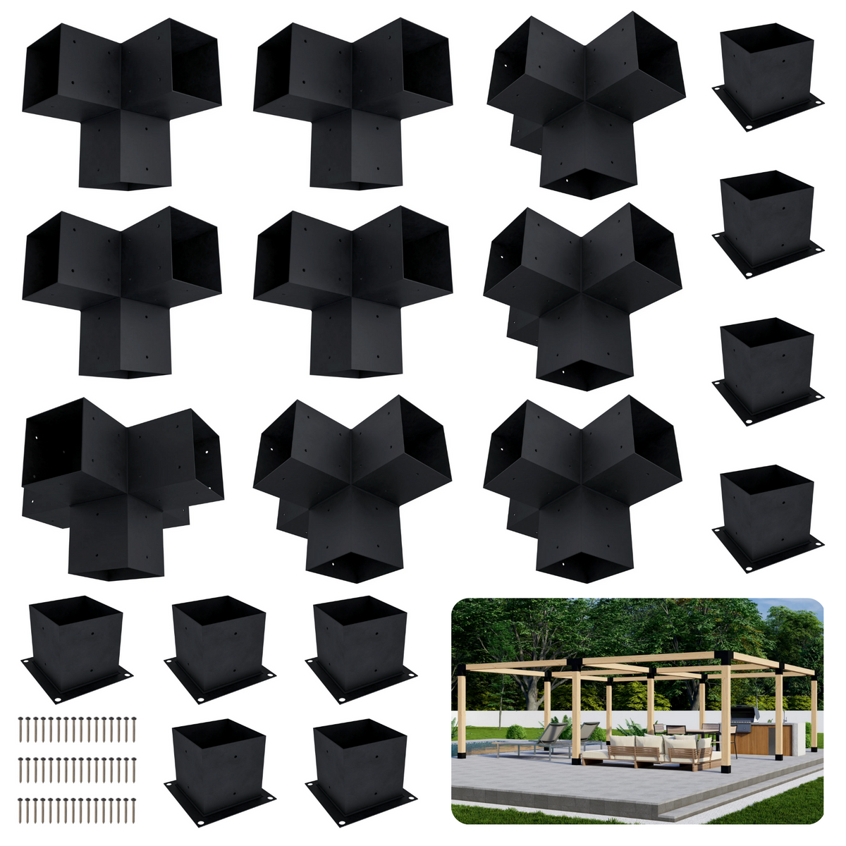 Zen Pergolas DIY Pergola Bracket Kit for a Freestanding Pergola Frame - Any Size Up to 24' x 24'