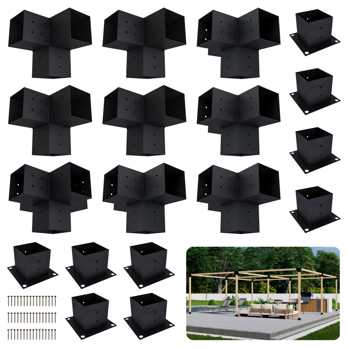 Zen Pergolas DIY Pergola Bracket Kit for a Freestanding Pergola Frame - Any Size Up to 24' x 24'
