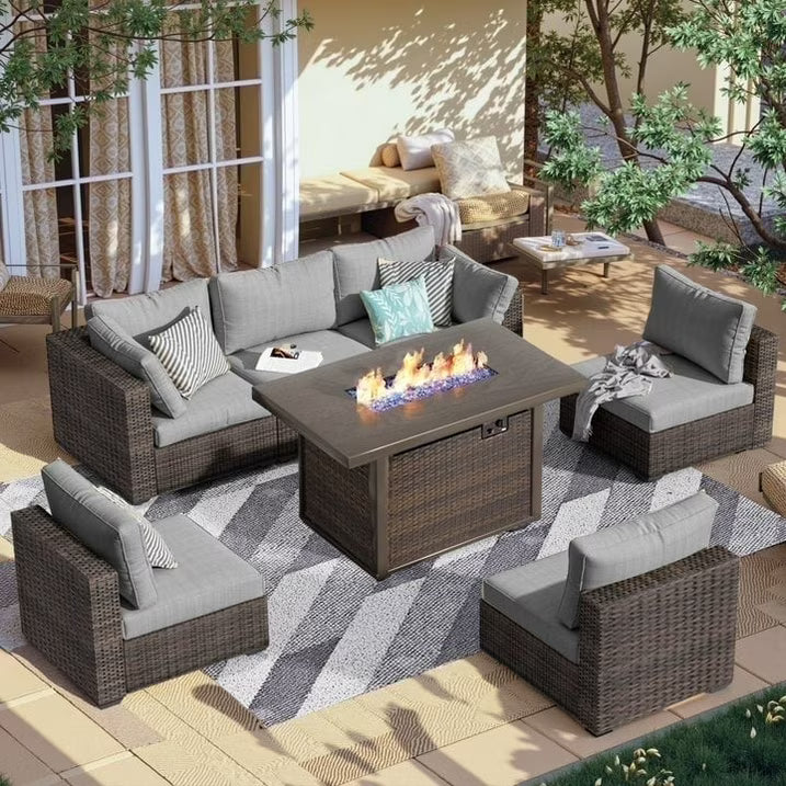 All-Weather 7-Piece Patio Set with Fire Pit Table