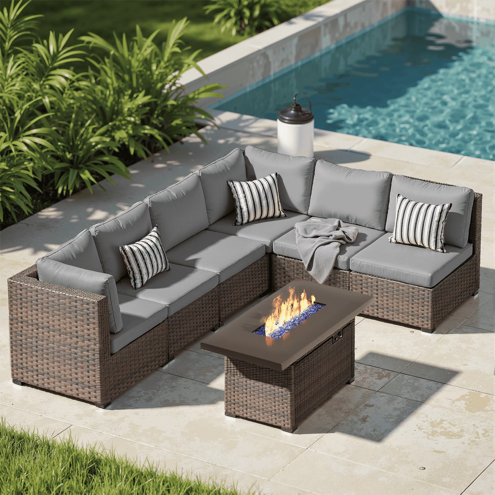 All-Weather 7-Piece Patio Set with Fire Pit Table