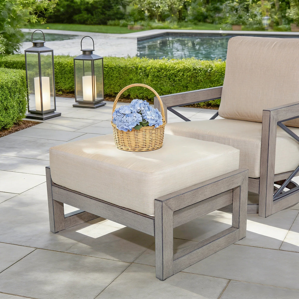 Peak Home Furnishings Marindo 7-Piece Aluminum Patio Conversational Swivel Eco-Lounge with Fire Table