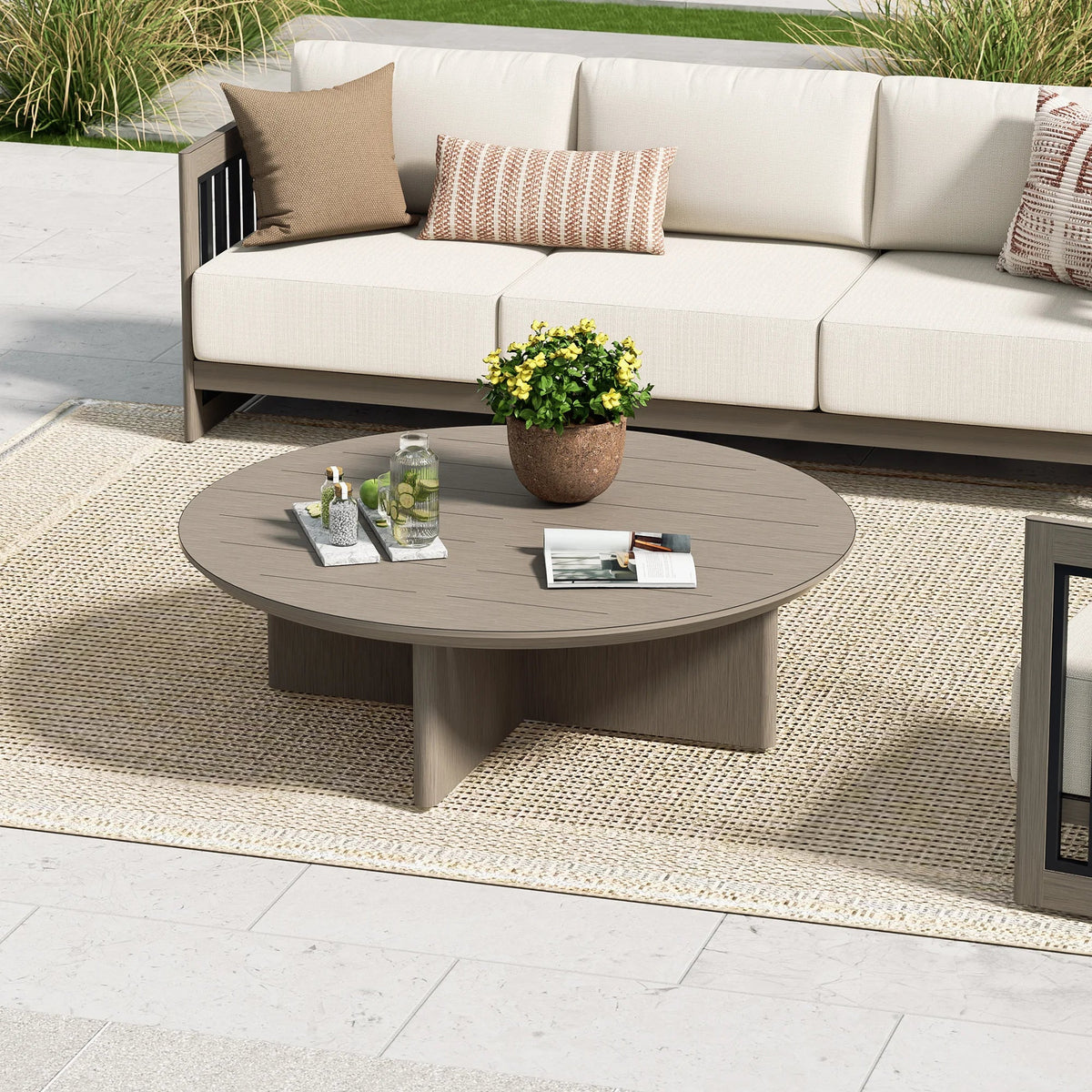 Peak Home Furnishings Sereno 6-Piece Swivel Aluminum Patio Conversation Set with Ottoman
