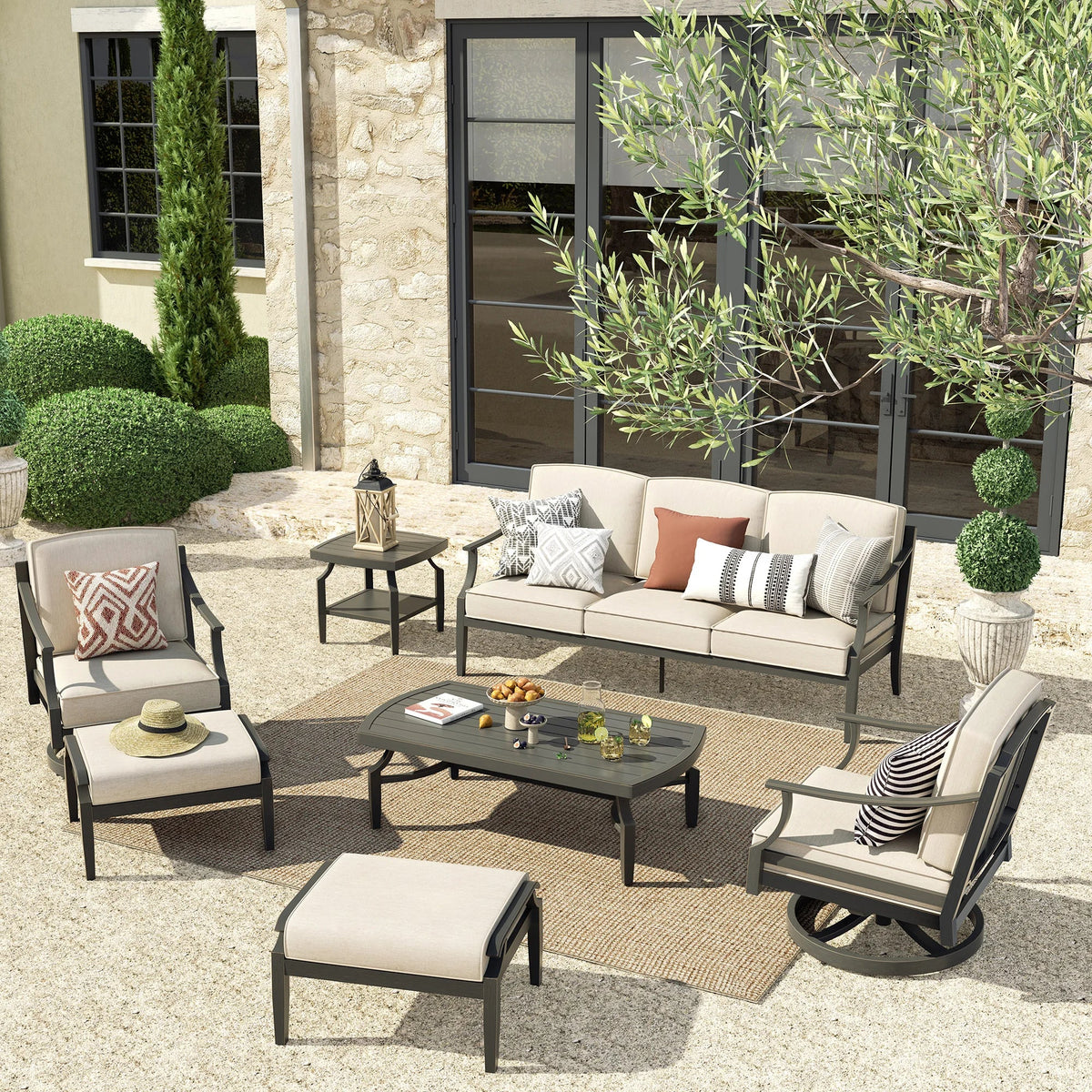 Peak Home Furnishings Tamarin 5-Seats Conversation Sofa Set with 2 Ottomans
