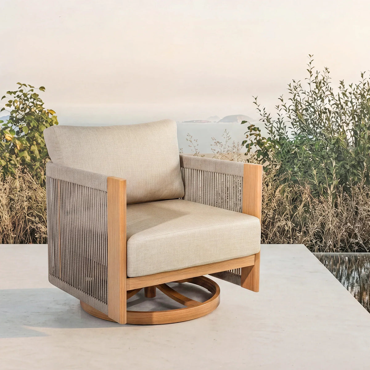 Peak Home Furnishings Positano 5-Piece Swivel Patio Conversation Set with Sunbrella® Cushions