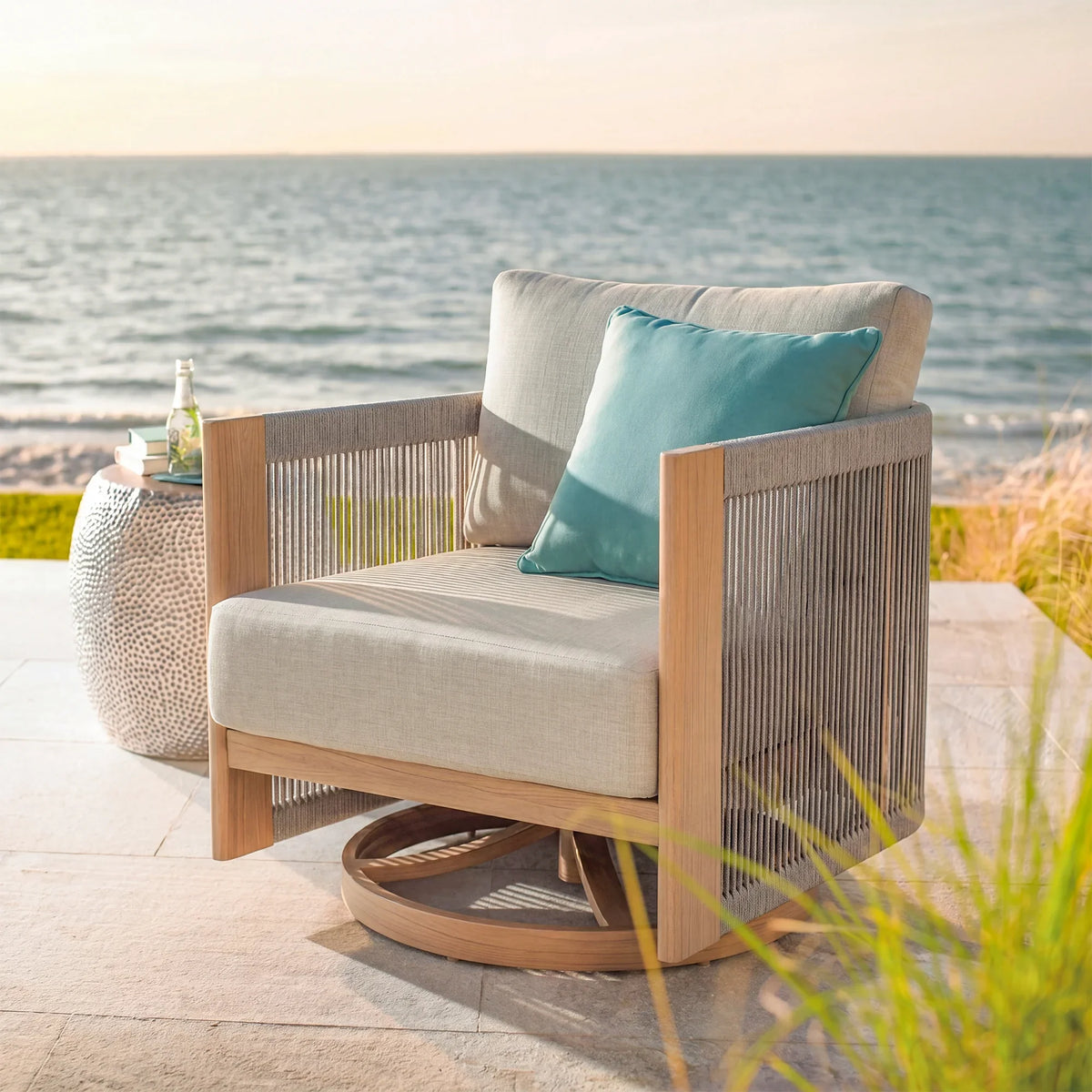 Peak Home Furnishings Positano 5-Piece Swivel Patio Conversation Set with Sunbrella® Cushions