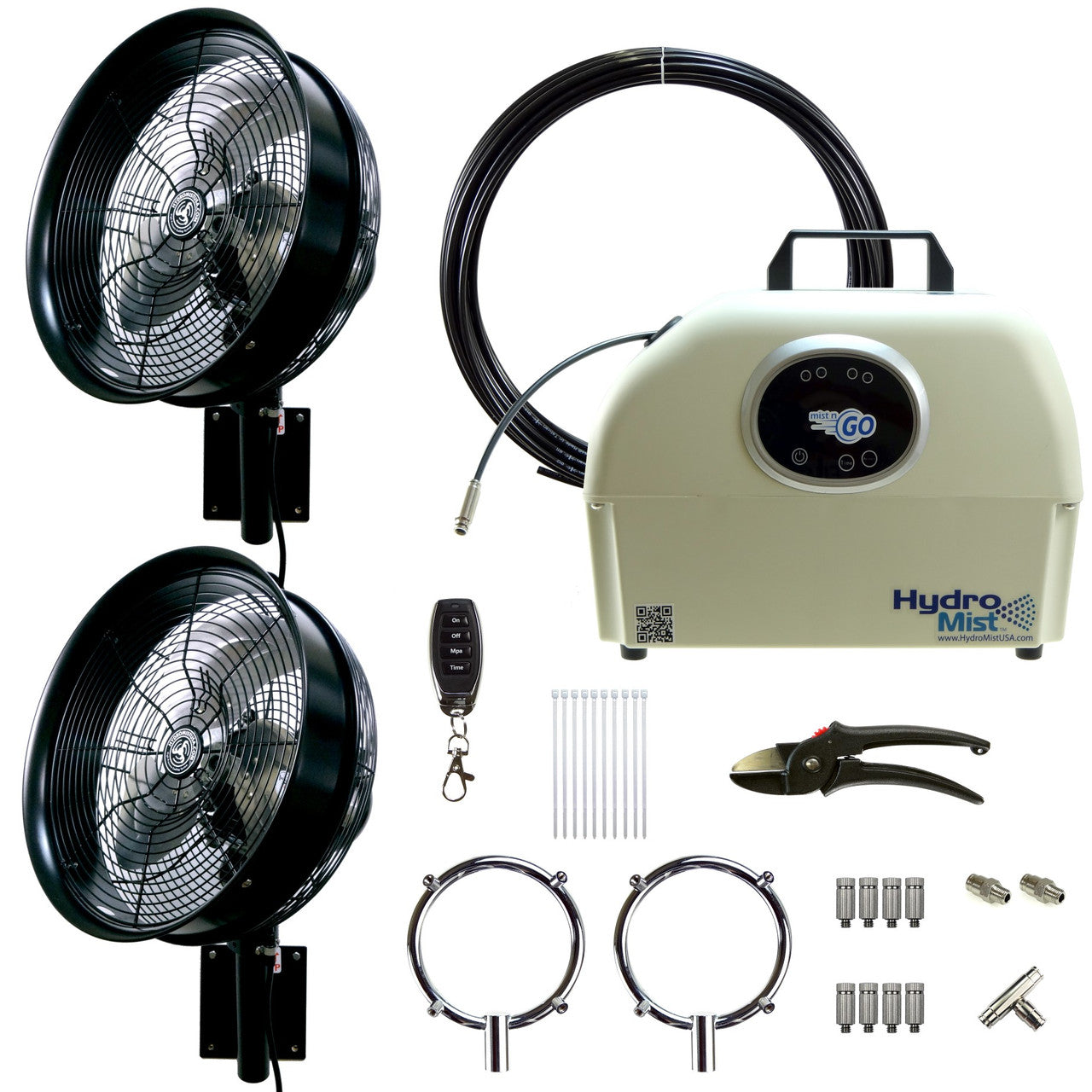 HydroMist USA Mist-N-Go 2 14" Cabana Series Misting Fan Package - Black