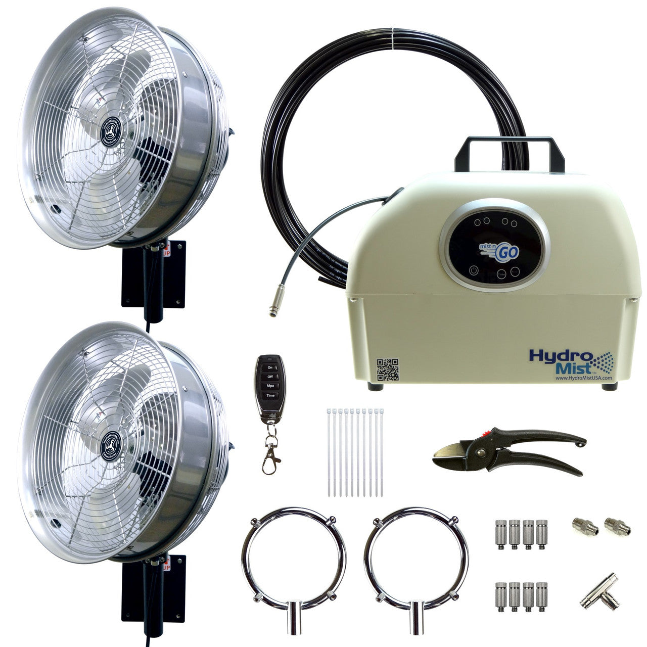 HydroMist USA Mist-N-Go 2 14" Cabana Series Misting Fan Package - Stainless Steel