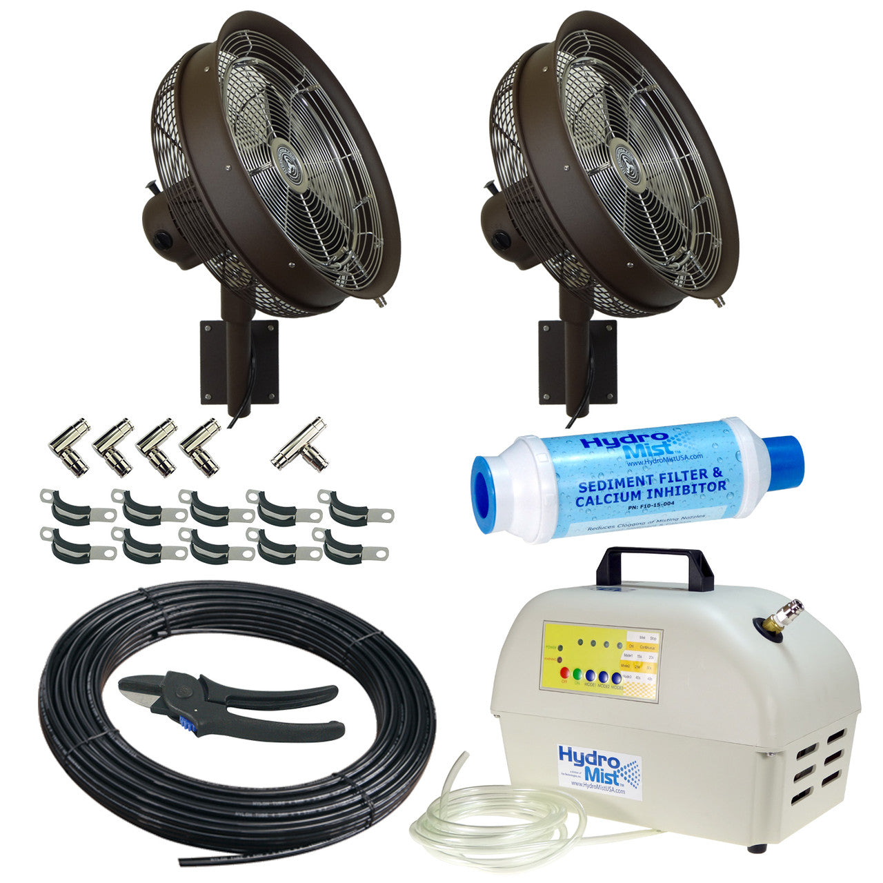 HydroMist USA Two Misting Fan Package - 18 Inch, 1000PSI 16 Nozzle Capacity Pump