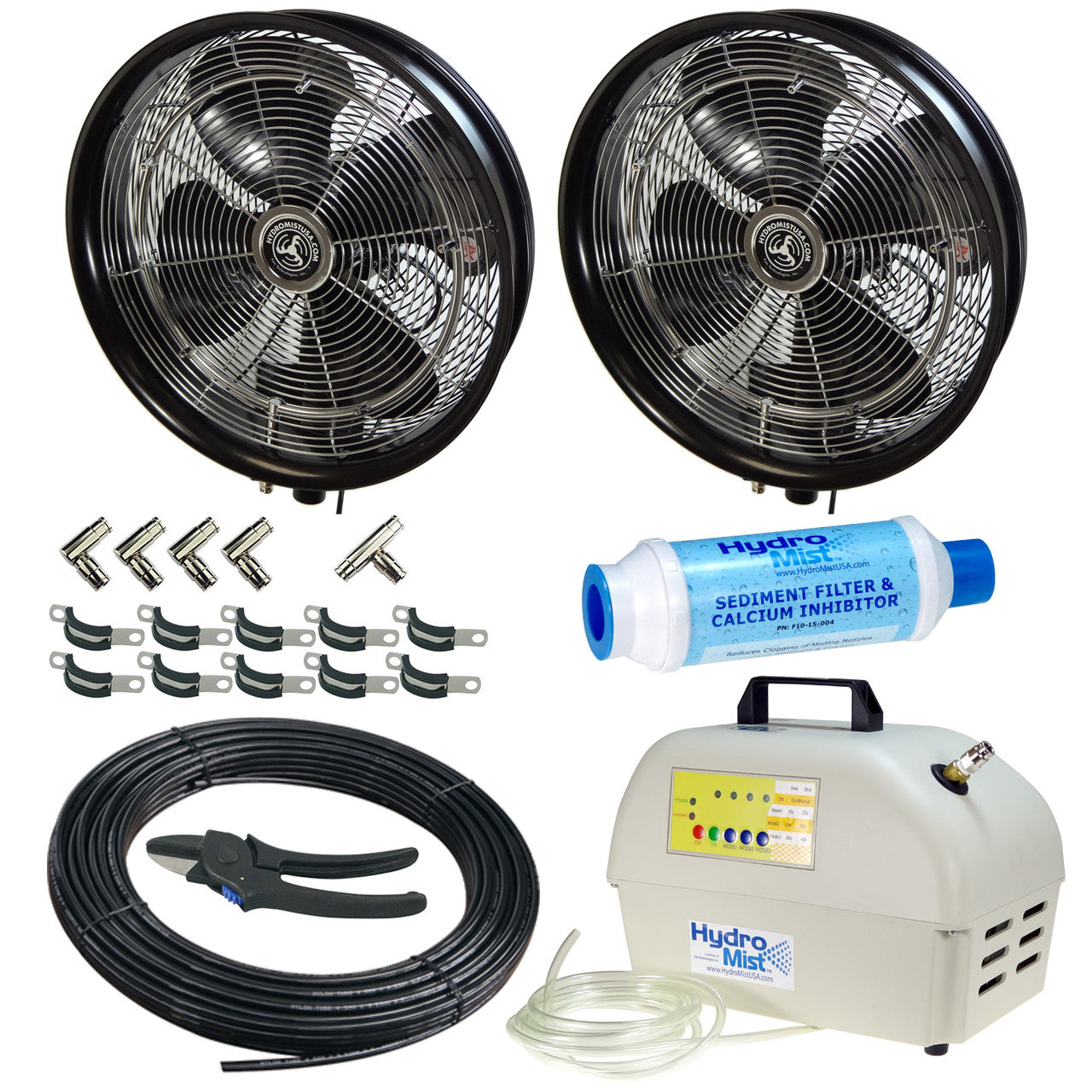 HydroMist USA Two Misting Fan Package - 18 Inch, 1000PSI 16 Nozzle Capacity Pump