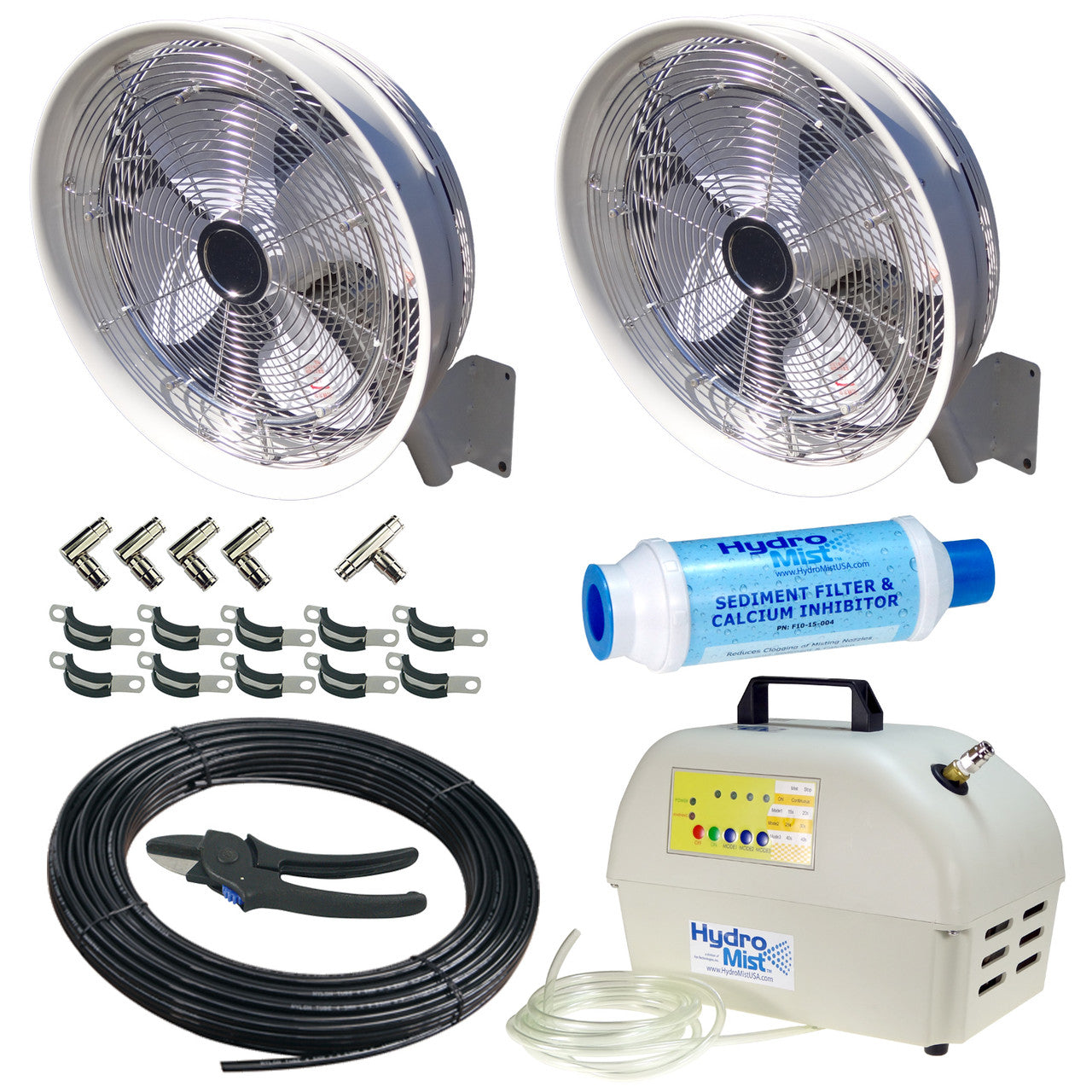 HydroMist USA Two Misting Fan Package - 18 Inch, 1000PSI 16 Nozzle Capacity Pump