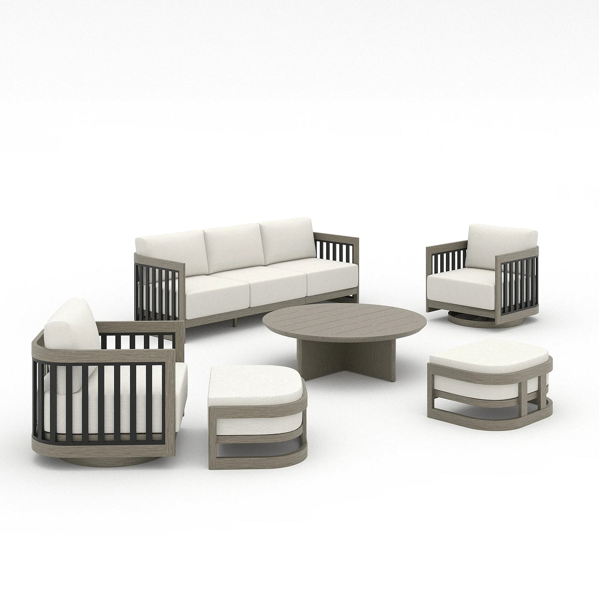 Peak Home Furnishings Sereno 6-Piece Swivel Aluminum Patio Conversation Set with Ottoman