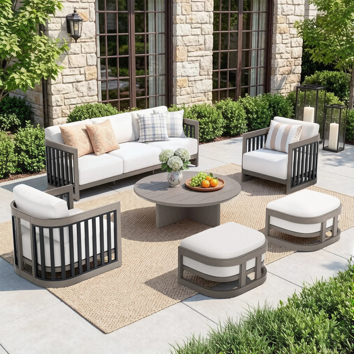 Peak Home Furnishings Sereno 6-Piece Modern Outdoor Sectional Seating Set with Ottoman
