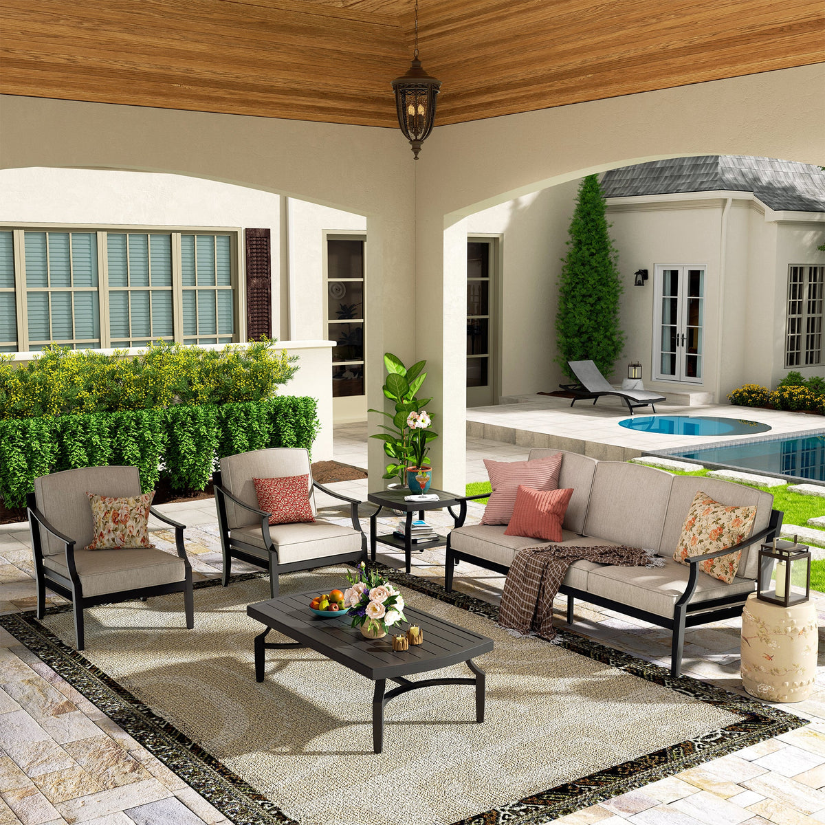 Peak Home Furnishings Tamarin 5-Piece Aluminum Patio Conversation Set With Sunbrella® Cushions