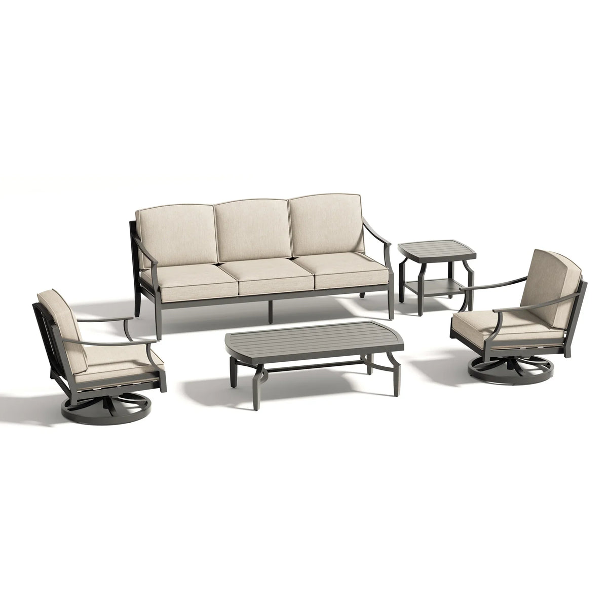 Peak Home Furnishings Tamarin 5-Piece Aluminum Patio Conversation Set With Swivel Chairs