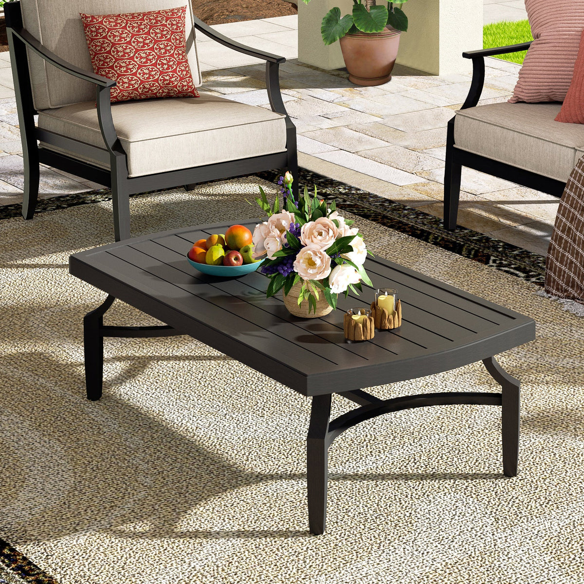 Peak Home Furnishings Tamarin 6-Piece Patio Swivel Conversation Sofa Set with 2 Ottomans