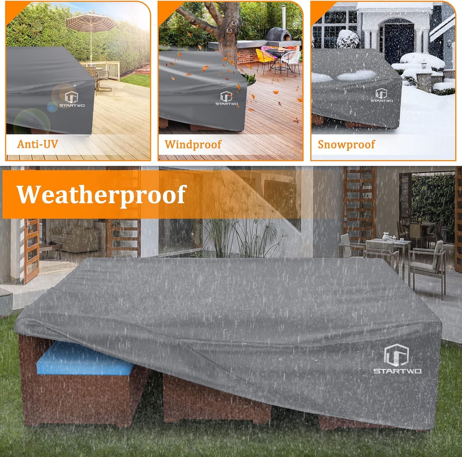 Patio Furniture Covers Waterproof Outdoor Lawn Furniture Set Cover for 7-12 Piece Sectional Sofa, Conversation Set Garden Dining Tables Chairs,Grey