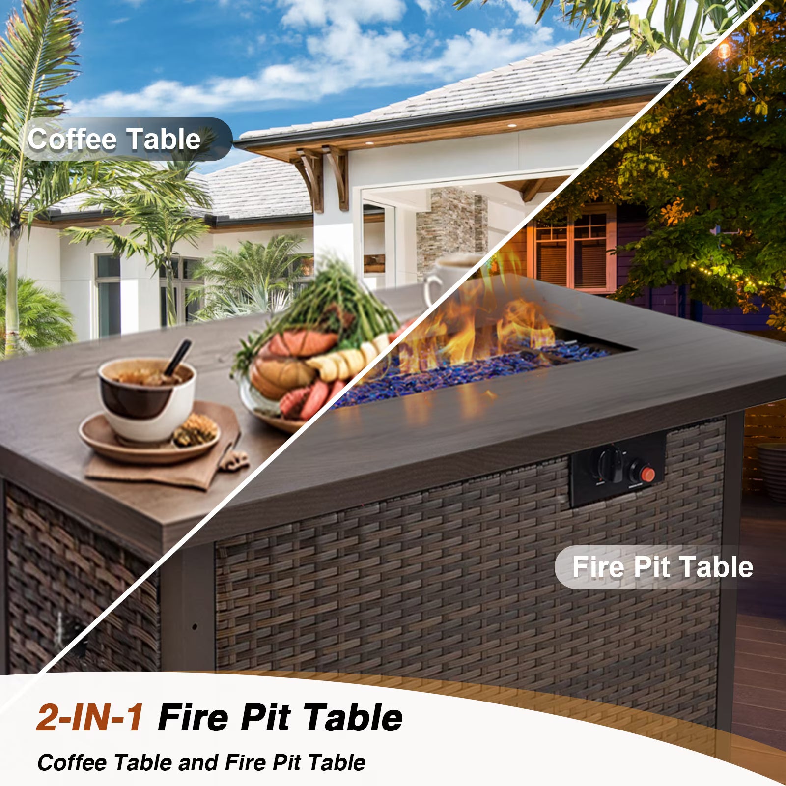 All-Weather 7-Piece Patio Set with Fire Pit Table