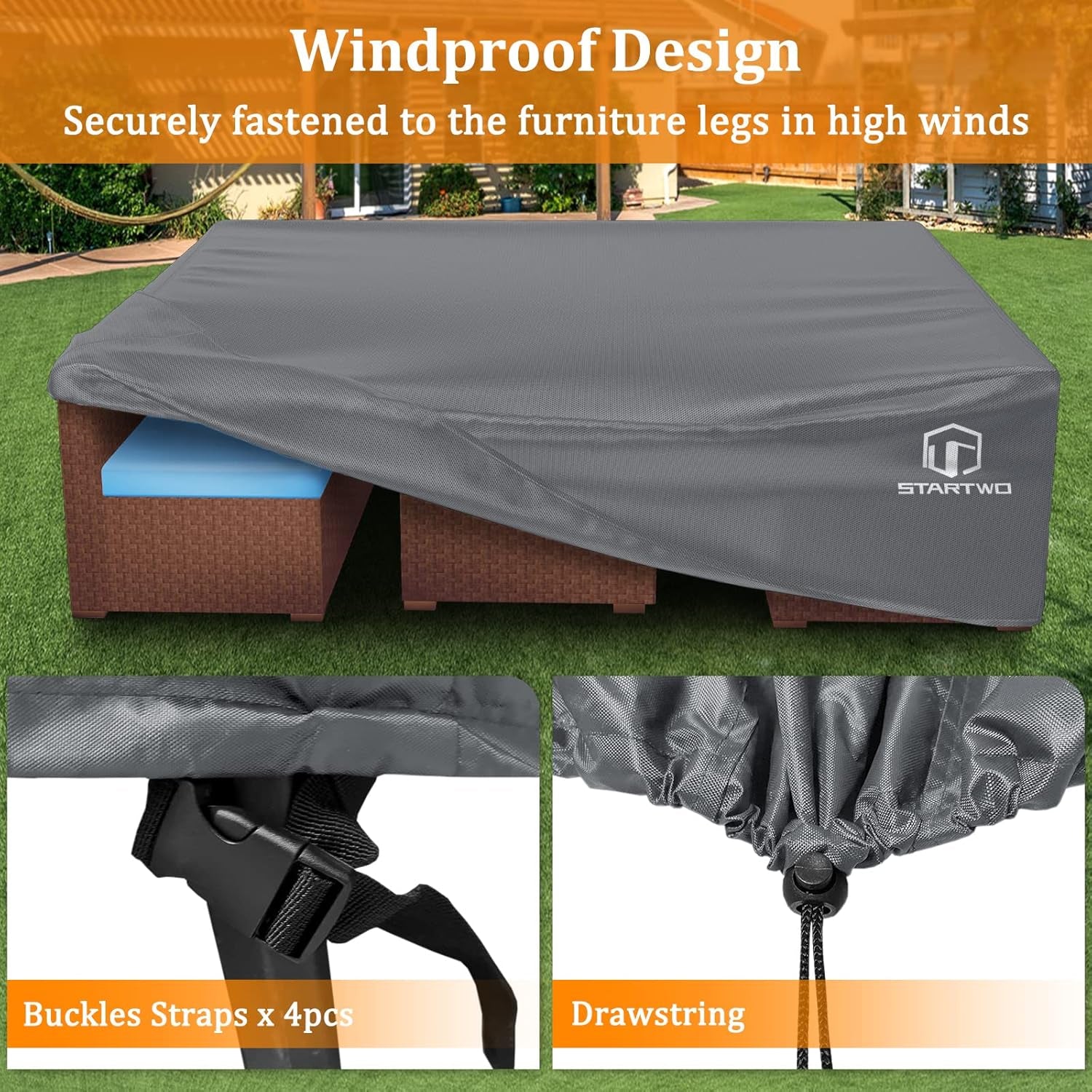 Patio Furniture Covers Waterproof Outdoor Lawn Furniture Set Cover for 7-12 Piece Sectional Sofa, Conversation Set Garden Dining Tables Chairs,Grey