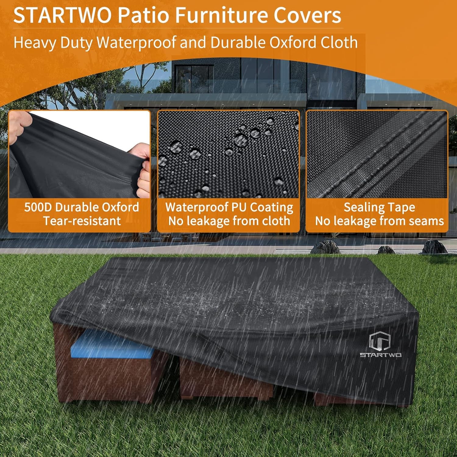 Patio Furniture Covers Waterproof, Anti-Uv Tear-Resistant 500D Heavy Duty 7-12 Seats Outdoor Furniture Cover for Sectional Sofa, Patio Table Cover, 98"X78"X28", Black