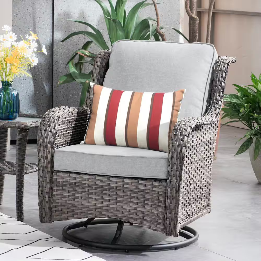 Moonlight Gray 6-Piece Wicker Patio Conversation Seating Sofa Set with Gray Cushions and Swivel Rocking Chairs