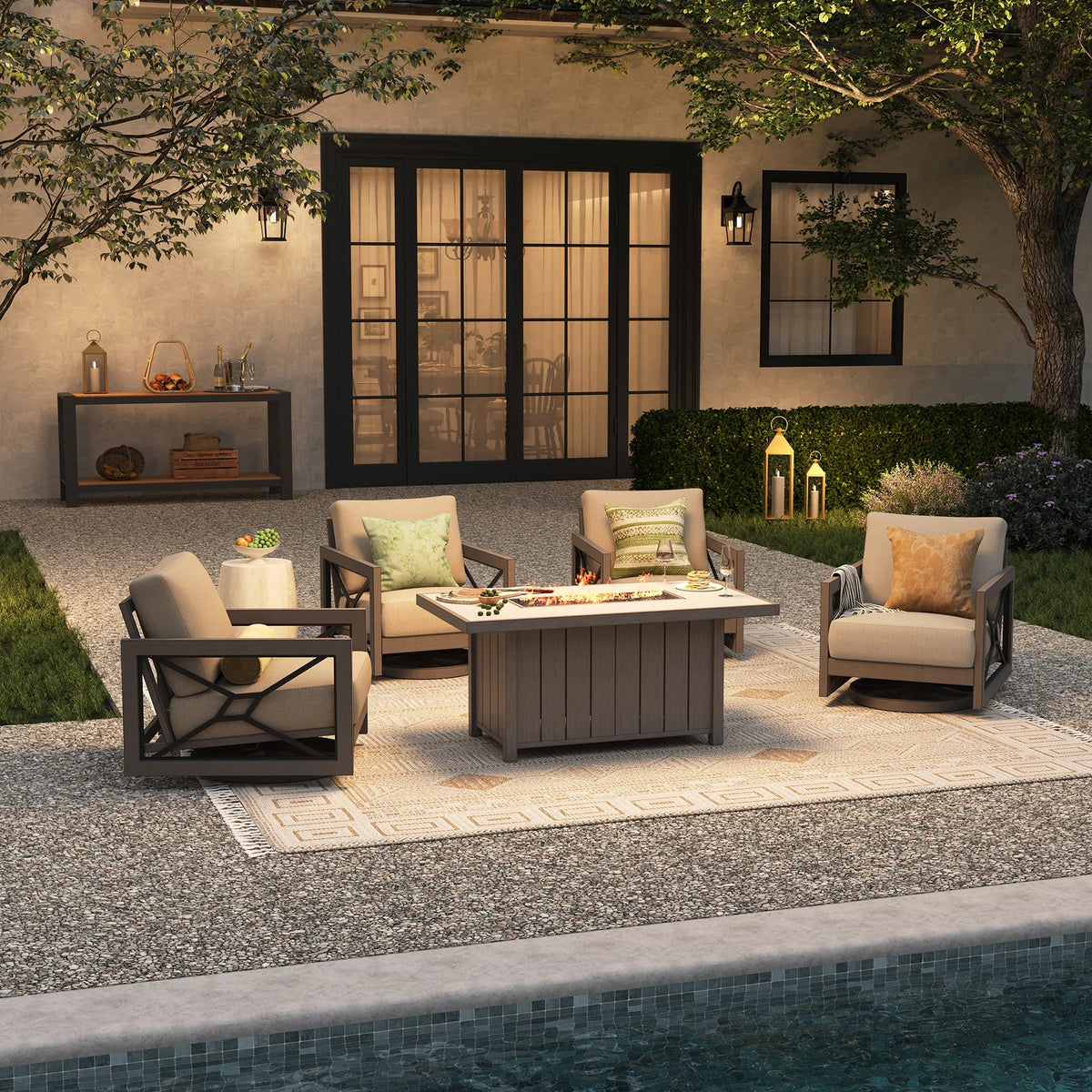 Peak Home Furnishings Marindo 5-Piece Faux-Wood Aluminum Swivel Patio Fire Chat Retreat