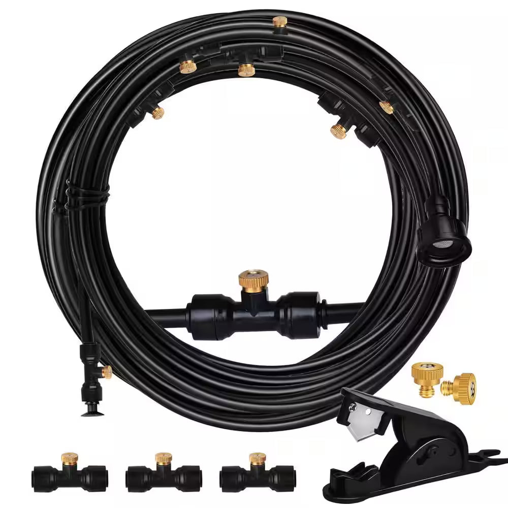 100 Ft. DIY Misting Cooling System with 30 Brass Mist Nozzles for Outdoor Patio and Garden Watering Greenhouse