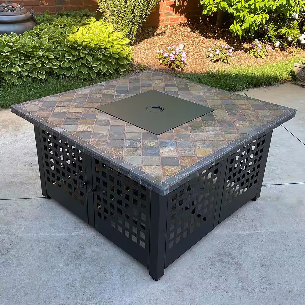 The Elizabeth 42 In. W X 22.5 In. H Square Tile/Marble Mantel LP Gas Outdoor Fire Pit